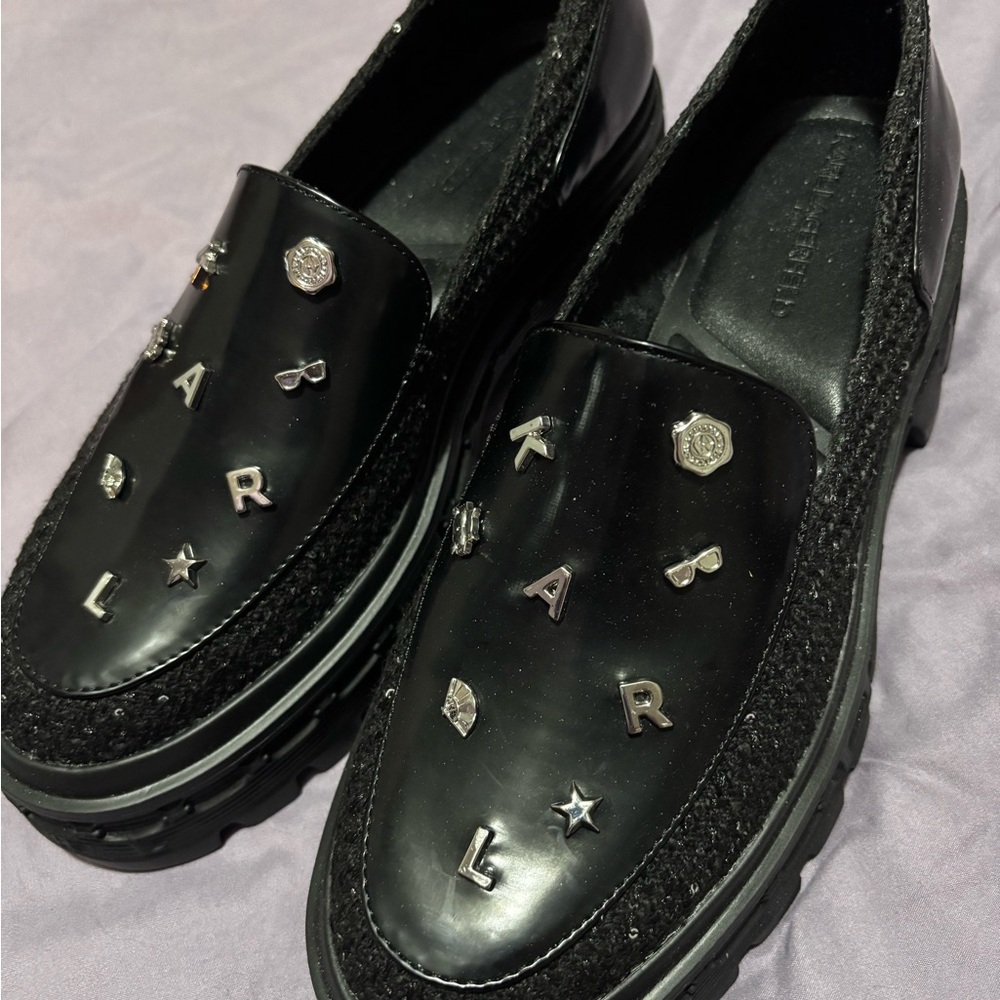 Karl Lagerfeld Black Embellished Loafers